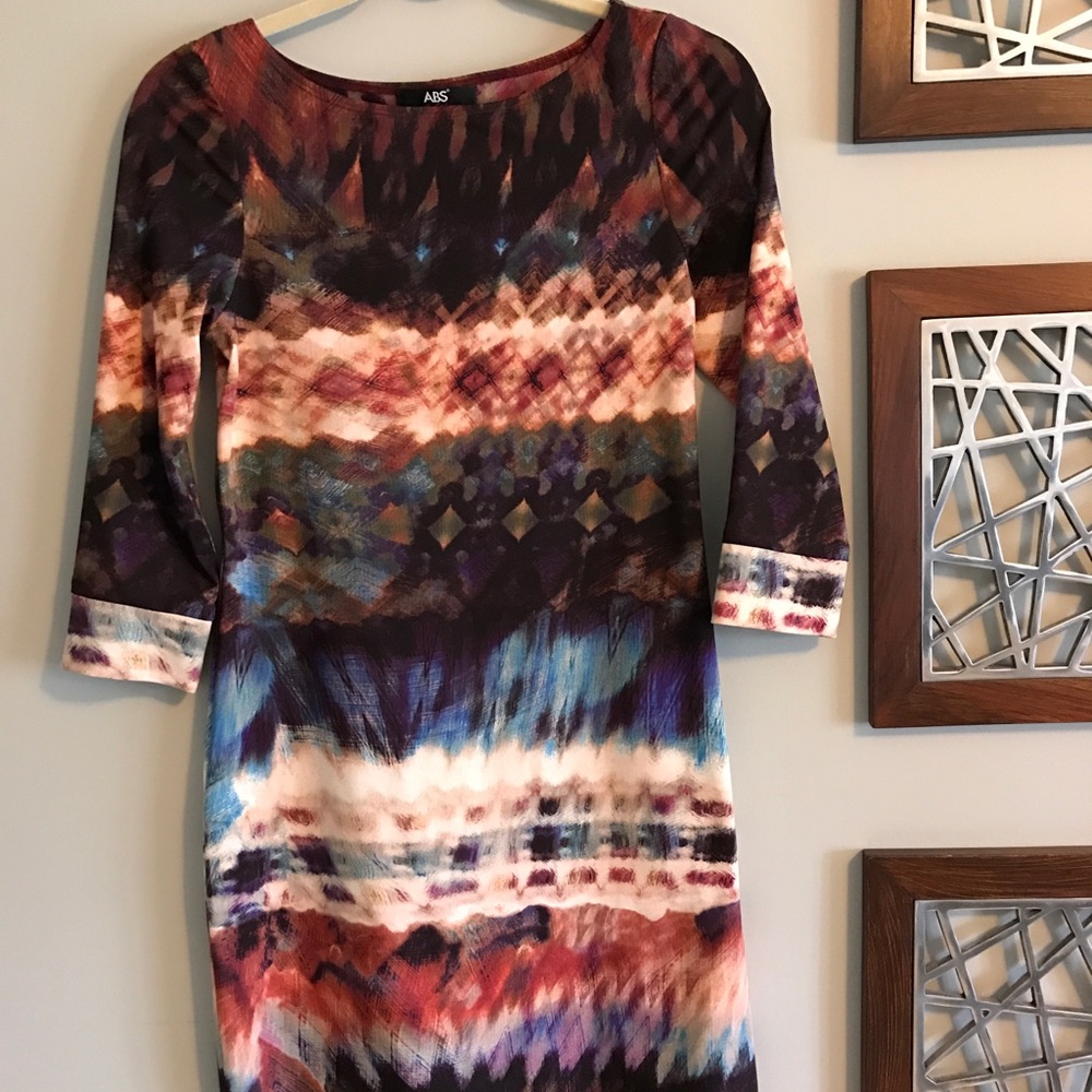 ABS print sheath dress with sleeves. Size 0